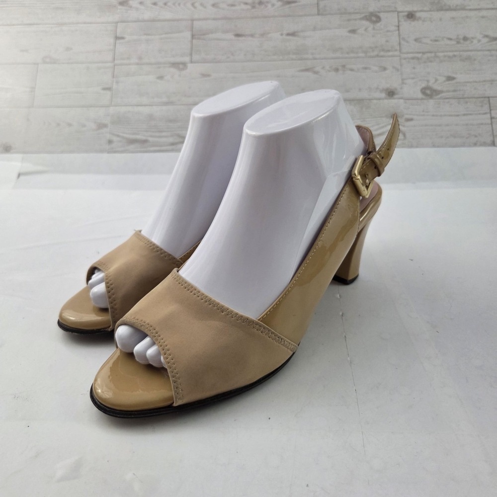 Taryn Rose Slingback Heels Womens 9 M Tan Patent Leather Quiet Luxury Classic